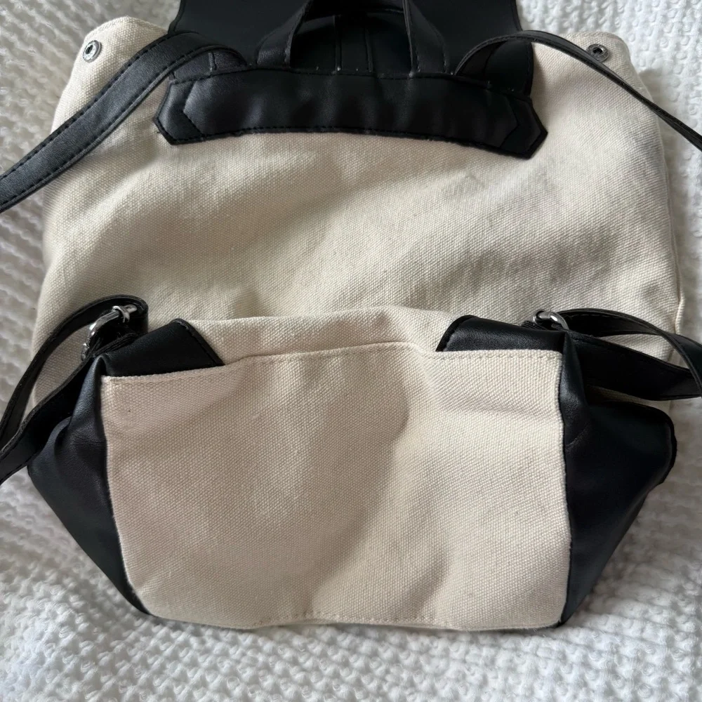 Deux Lux Canvas & Vegan Leather Backpack – Cream & Black - Picture 10 of 13